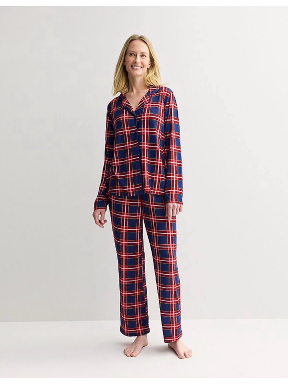 Classic Navy and Red Plaid Pajama Set - Women's Long Sleeve Sleepwear